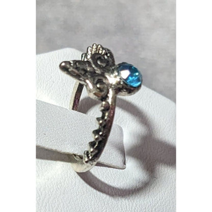 Whimsical Fantasy Silver Tone With Blue Stone Fashion Ring Size 5 1/4