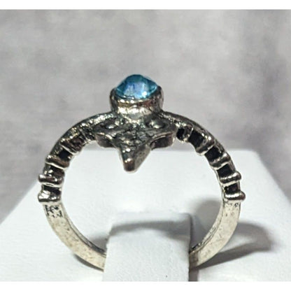 Whimsical Fantasy Silver Tone With Blue Stone Fashion Ring Size 5 1/4