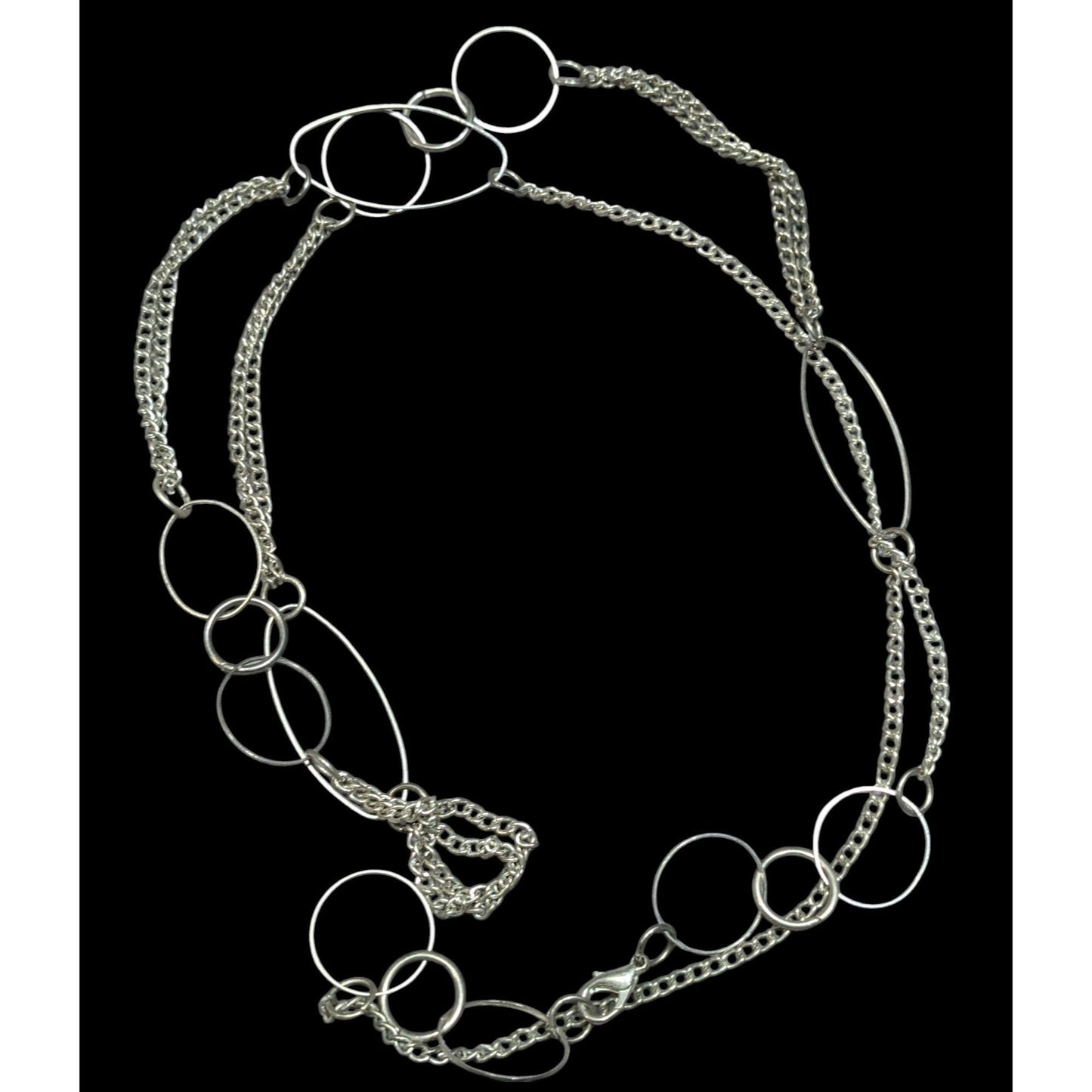 Open Link Silver Tone Layered Chain Necklace