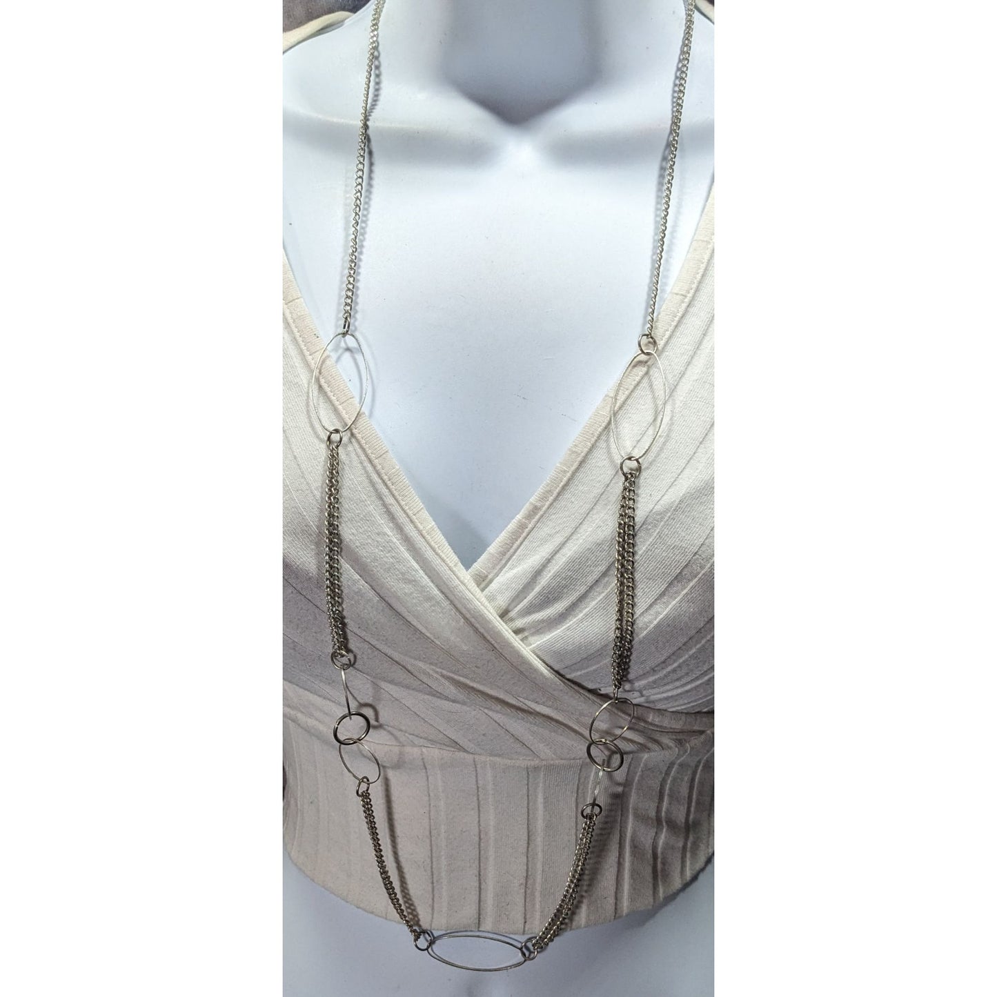 Open Link Silver Tone Layered Chain Necklace