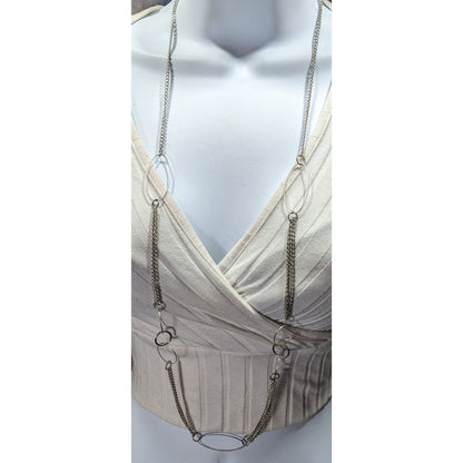 Open Link Silver Tone Layered Chain Necklace