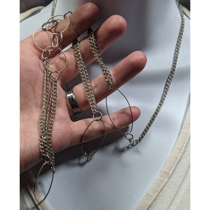 Open Link Silver Tone Layered Chain Necklace