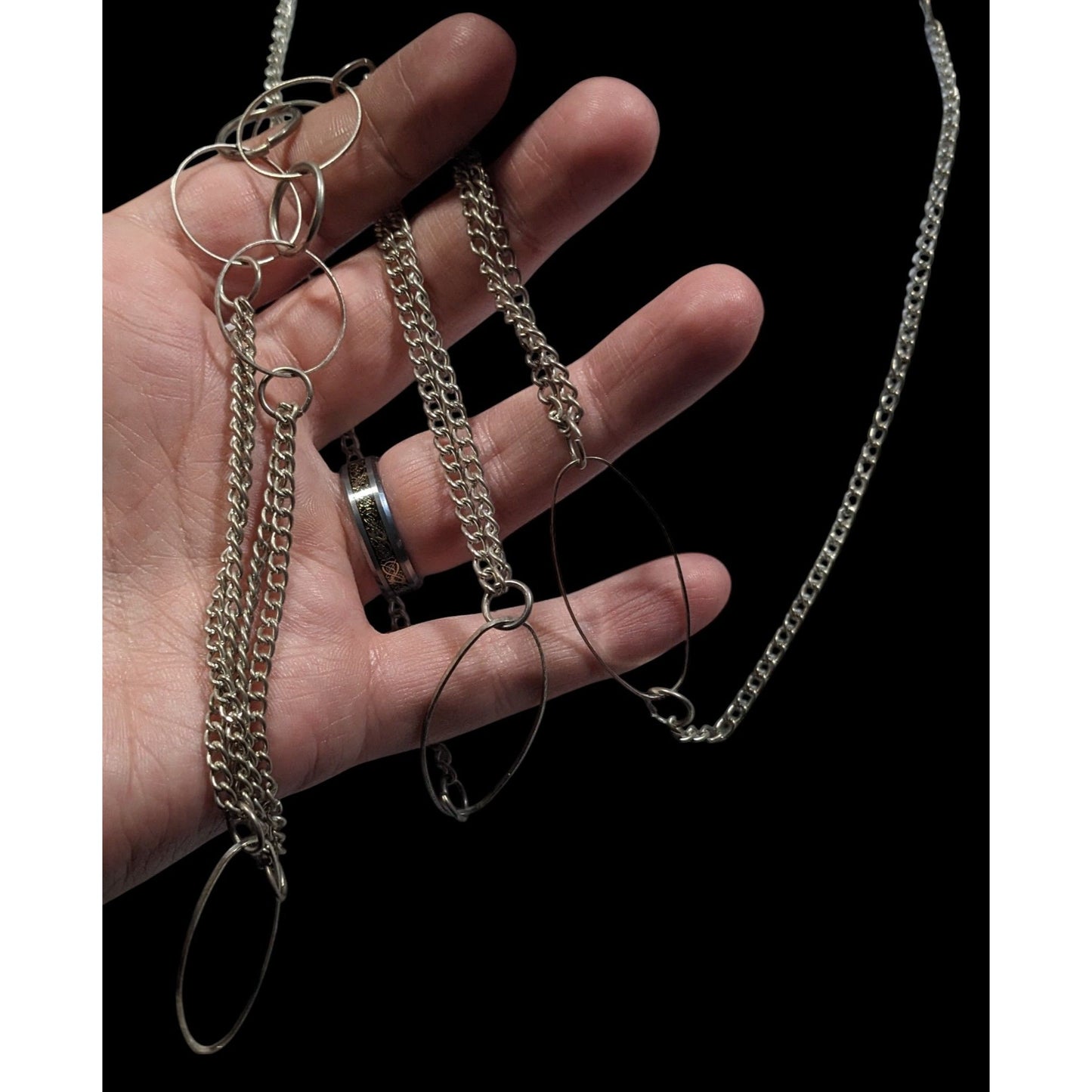 Open Link Silver Tone Layered Chain Necklace