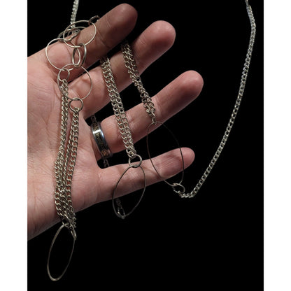 Open Link Silver Tone Layered Chain Necklace