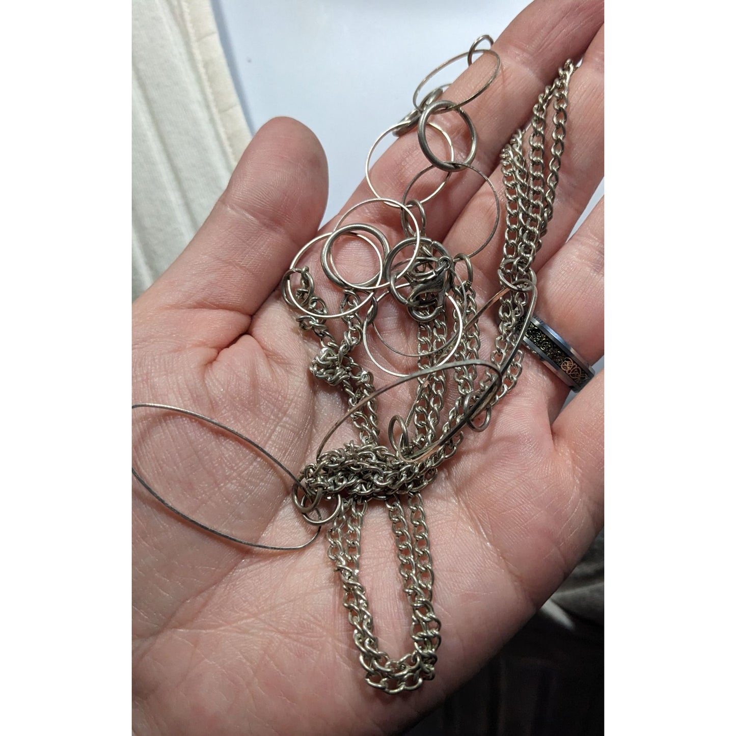 Open Link Silver Tone Layered Chain Necklace
