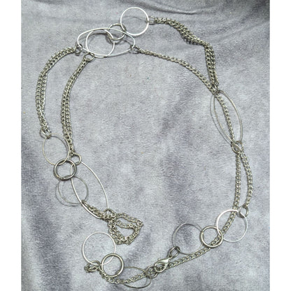 Open Link Silver Tone Layered Chain Necklace