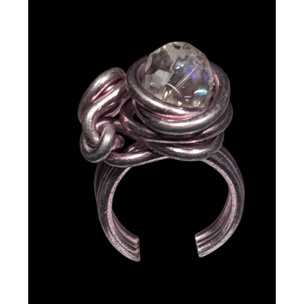 Handmade Abstract Pastel Pink Finished Aluminum Wire Wrapped Ring Size 7 1/4