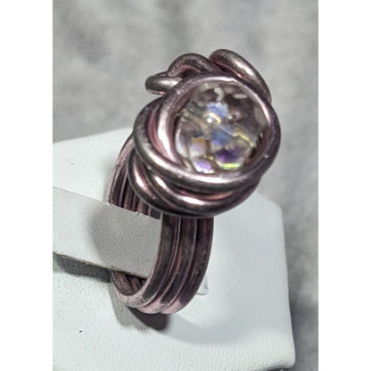 Handmade Abstract Pastel Pink Finished Aluminum Wire Wrapped Ring Size 7 1/4