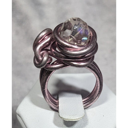 Handmade Abstract Pastel Pink Finished Aluminum Wire Wrapped Ring Size 7 1/4