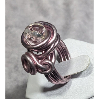 Handmade Abstract Pastel Pink Finished Aluminum Wire Wrapped Ring Size 7 1/4