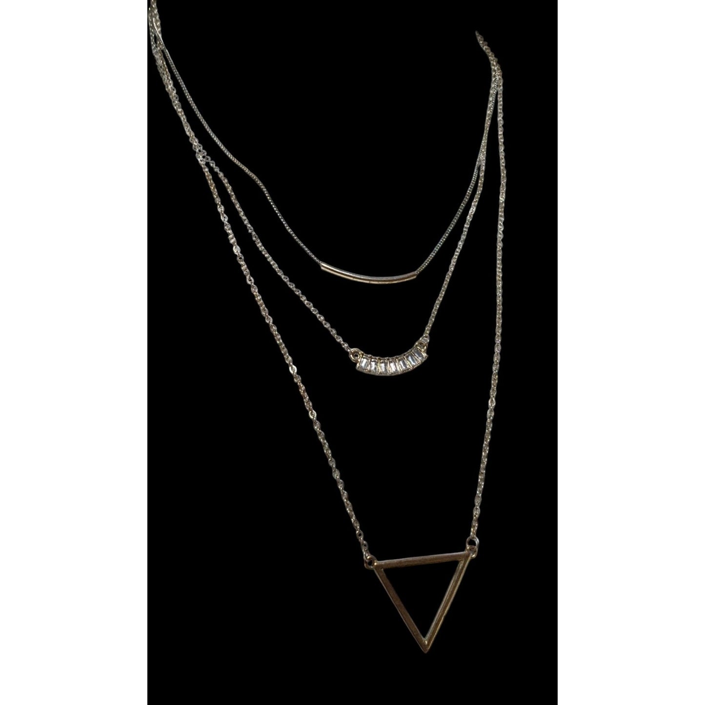 Y2K Multilayer Gold Geometric Gemmed Necklace