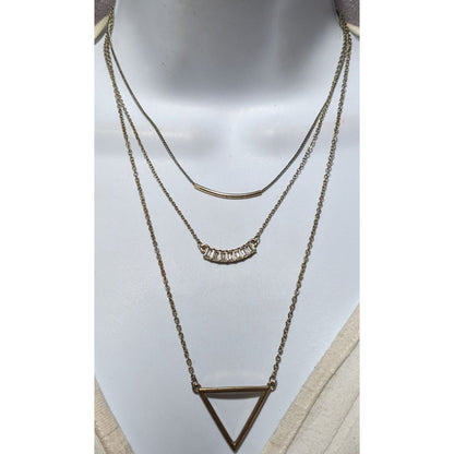 Y2K Multilayer Gold Geometric Gemmed Necklace