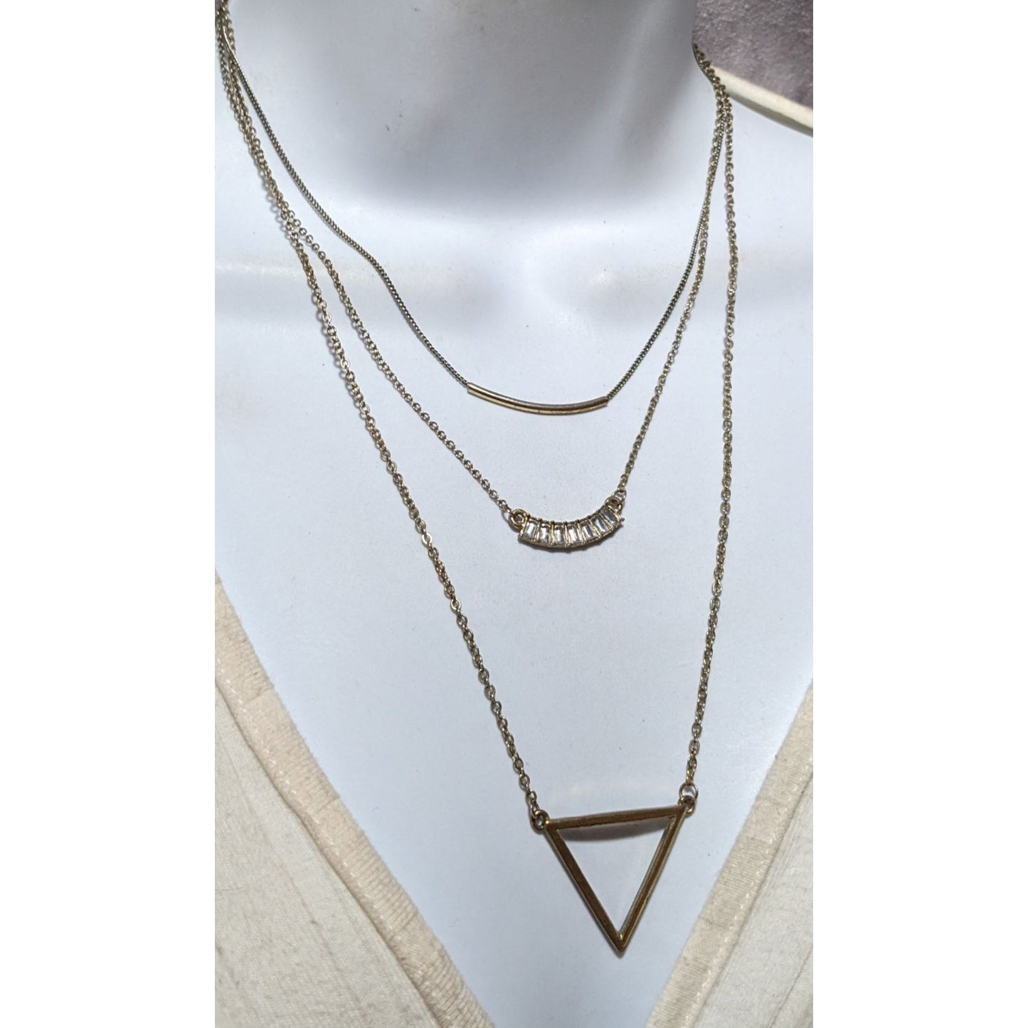 Y2K Multilayer Gold Geometric Gemmed Necklace