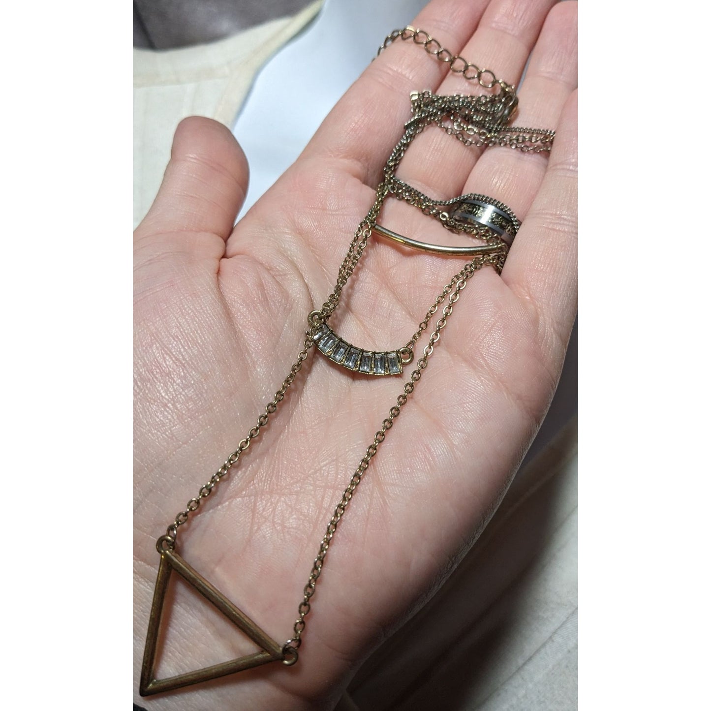 Y2K Multilayer Gold Geometric Gemmed Necklace