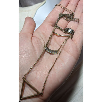 Y2K Multilayer Gold Geometric Gemmed Necklace