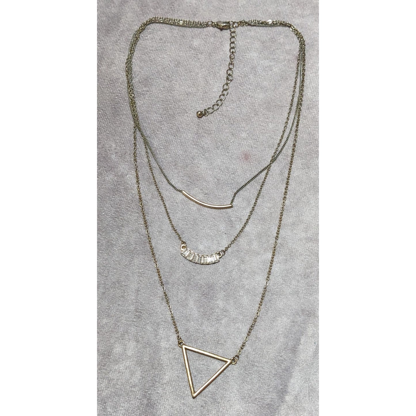 Y2K Multilayer Gold Geometric Gemmed Necklace