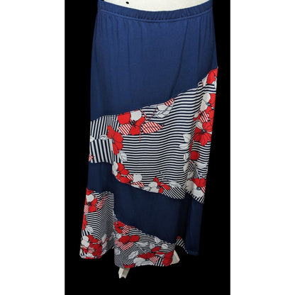 N Touch Floral Red White And Blue Maxi Skirt