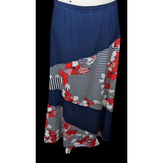 N Touch Floral Red White And Blue Maxi Skirt