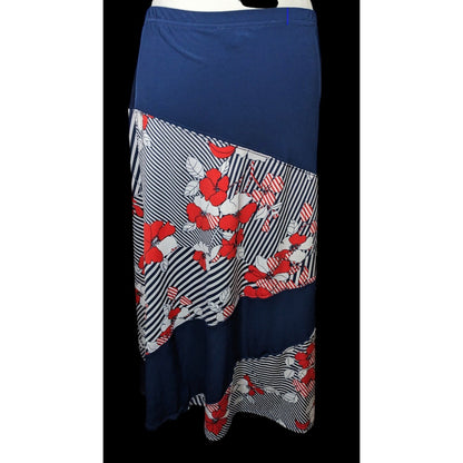 N Touch Floral Red White And Blue Maxi Skirt