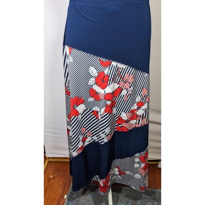 N Touch Floral Red White And Blue Maxi Skirt