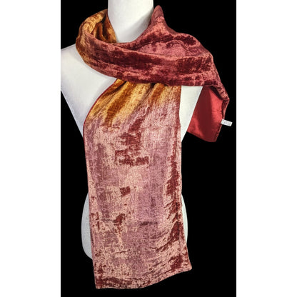Vintage One If By Land Velvet Scarf Ombre Red Gold Pink 60"x10" Made In India