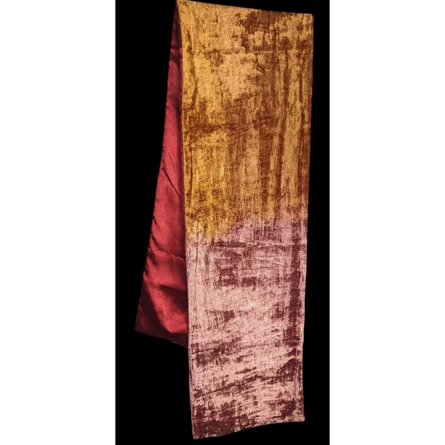 Vintage One If By Land Velvet Scarf Ombre Red Gold Pink 60"x10" Made In India