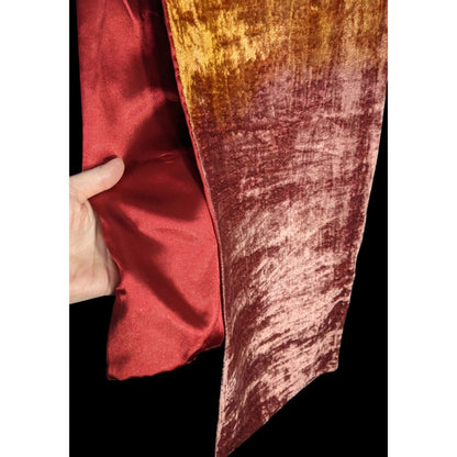 Vintage One If By Land Velvet Scarf Ombre Red Gold Pink 60"x10" Made In India