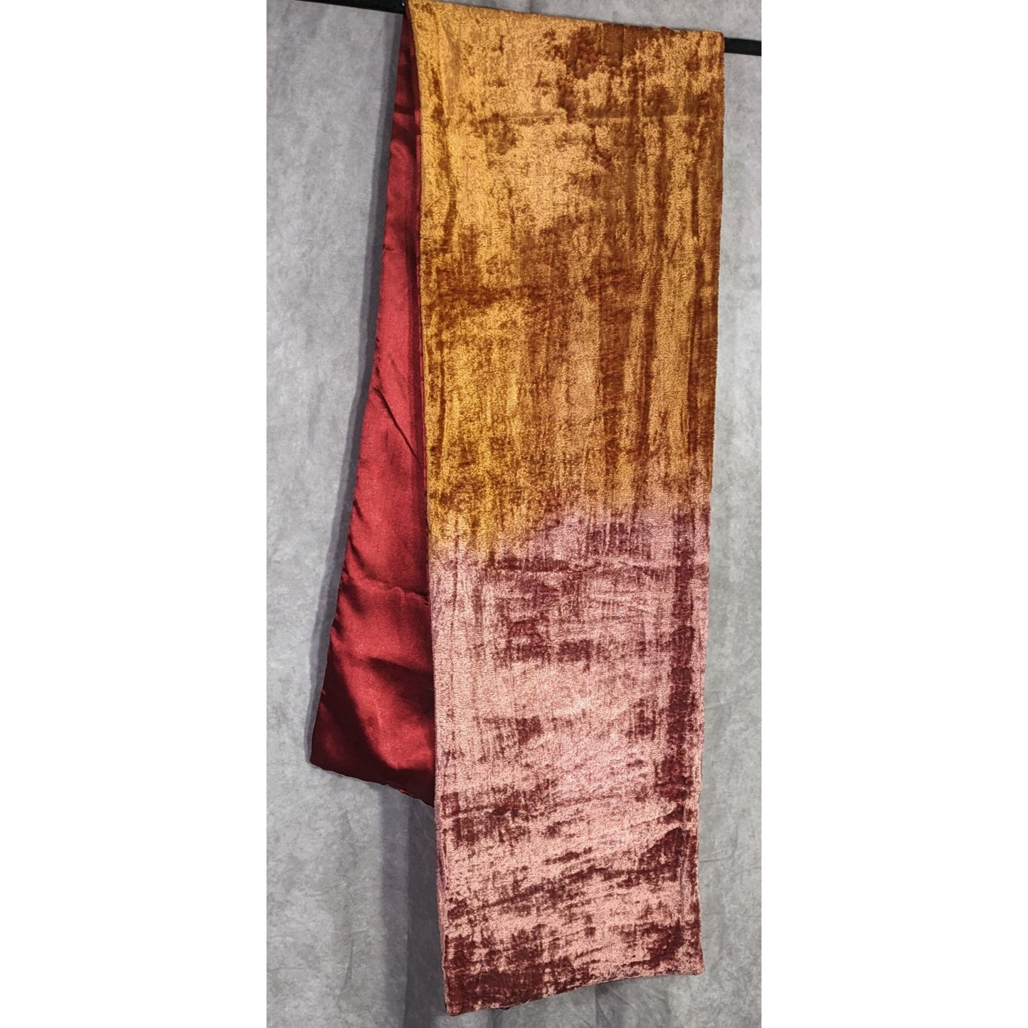 Vintage One If By Land Velvet Scarf Ombre Red Gold Pink 60"x10" Made In India