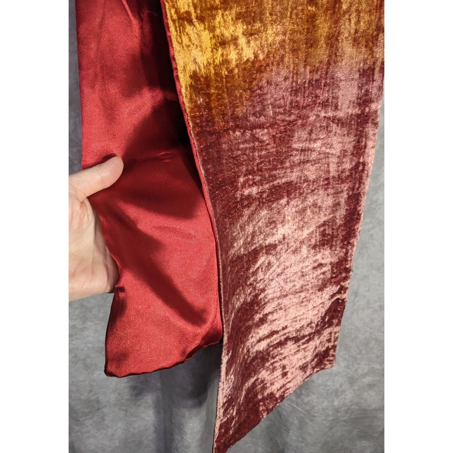 Vintage One If By Land Velvet Scarf Ombre Red Gold Pink 60"x10" Made In India