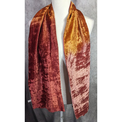 Vintage One If By Land Velvet Scarf Ombre Red Gold Pink 60"x10" Made In India