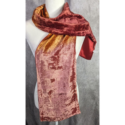 Vintage One If By Land Velvet Scarf Ombre Red Gold Pink 60"x10" Made In India