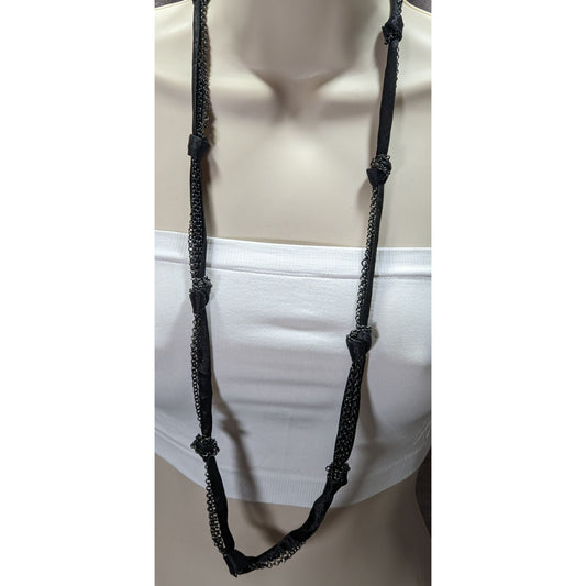 Gothic Black Multi-Chain Layered Necklace With Ribbon Knots