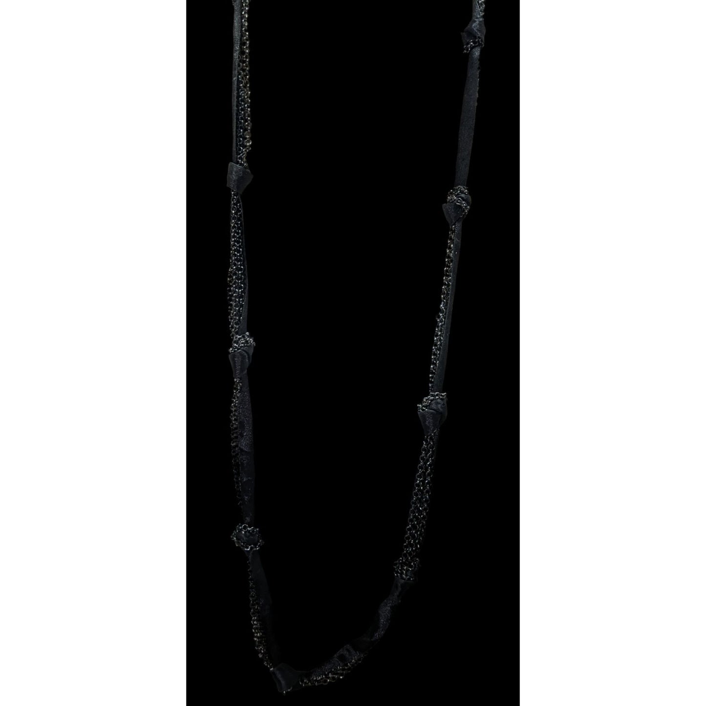 Gothic Black Multi-Chain Layered Necklace With Ribbon Knots