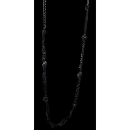 Gothic Black Multi-Chain Layered Necklace With Ribbon Knots