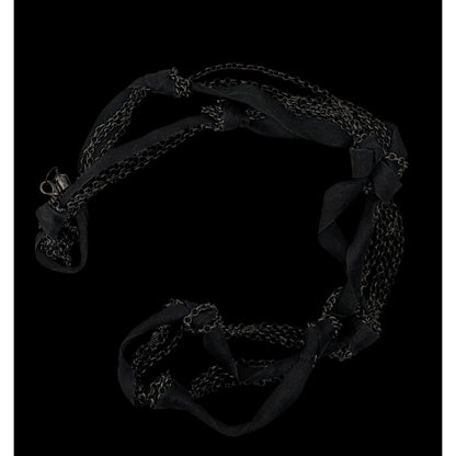 Gothic Black Multi-Chain Layered Necklace With Ribbon Knots