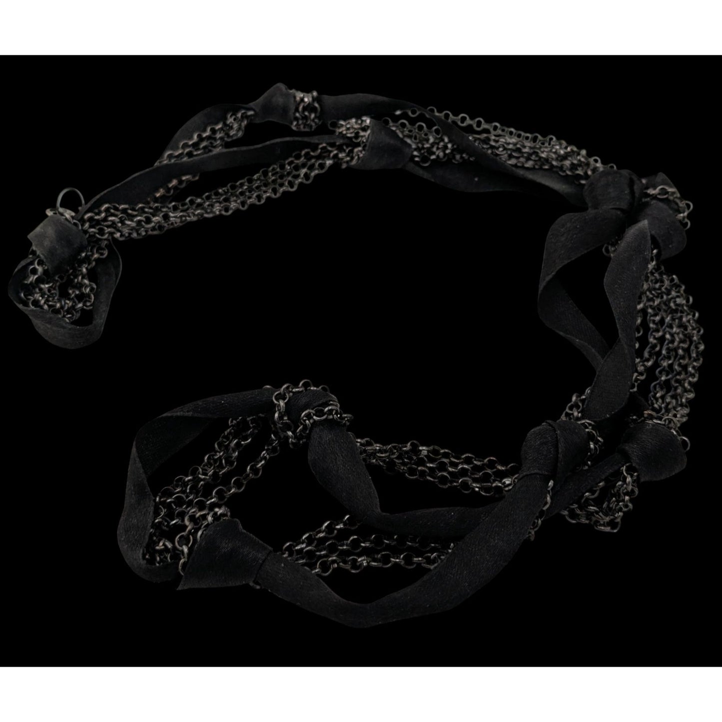 Gothic Black Multi-Chain Layered Necklace With Ribbon Knots
