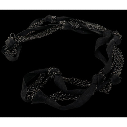 Gothic Black Multi-Chain Layered Necklace With Ribbon Knots