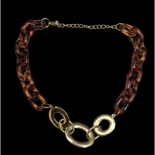 90s Style Tortoise And Gold Tone Chunky Link Necklace