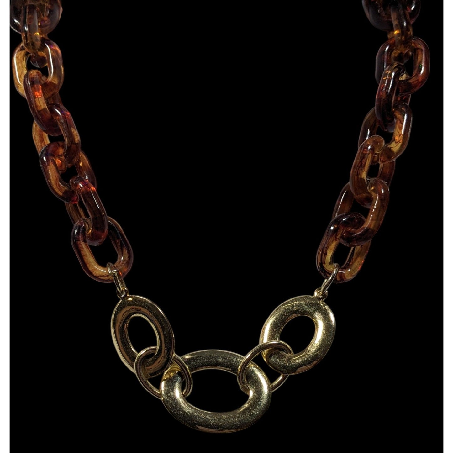 90s Style Tortoise And Gold Tone Chunky Link Necklace