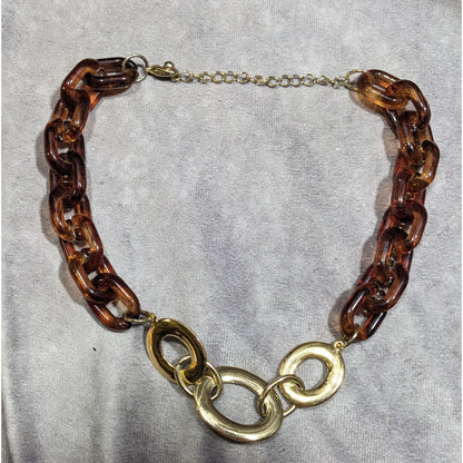 90s Style Tortoise And Gold Tone Chunky Link Necklace