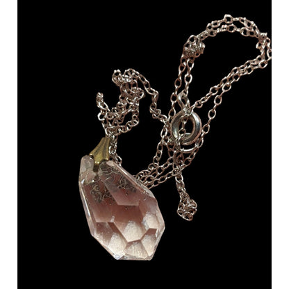 Teardrop Crystal Pendant Necklace On Delicate Silver Tone Chain