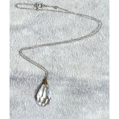 Teardrop Crystal Pendant Necklace On Delicate Silver Tone Chain
