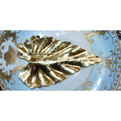Vintage Christmas Holiday Leaf Brooch With Red Accents