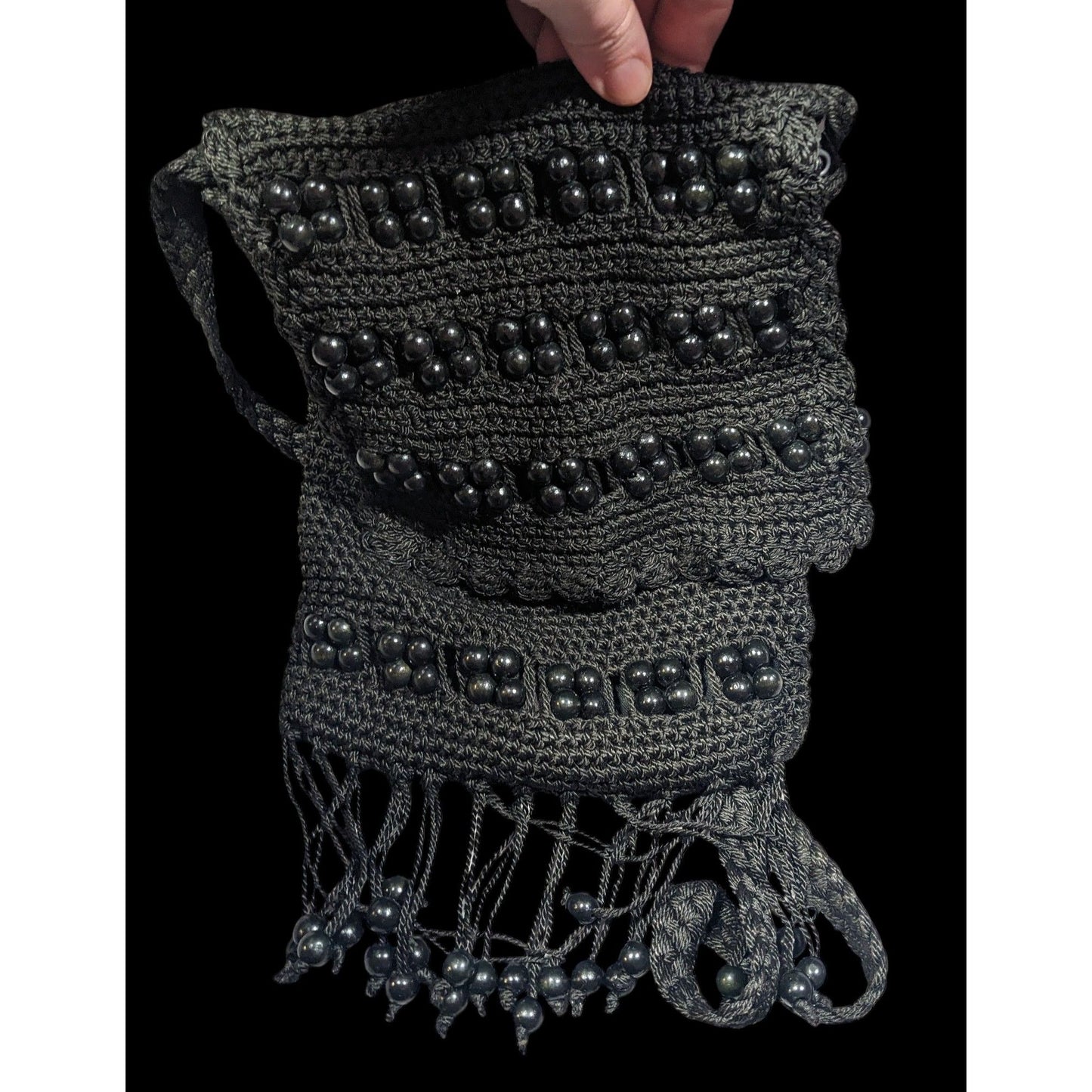 Chateau Boho Crochet And Beaded Crossbody Bag With Fringe
