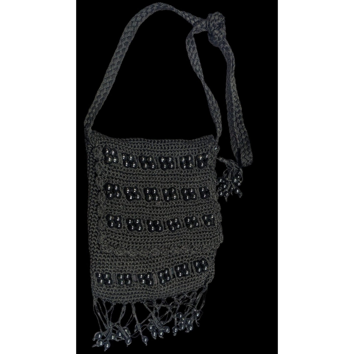 Chateau Boho Crochet And Beaded Crossbody Bag With Fringe