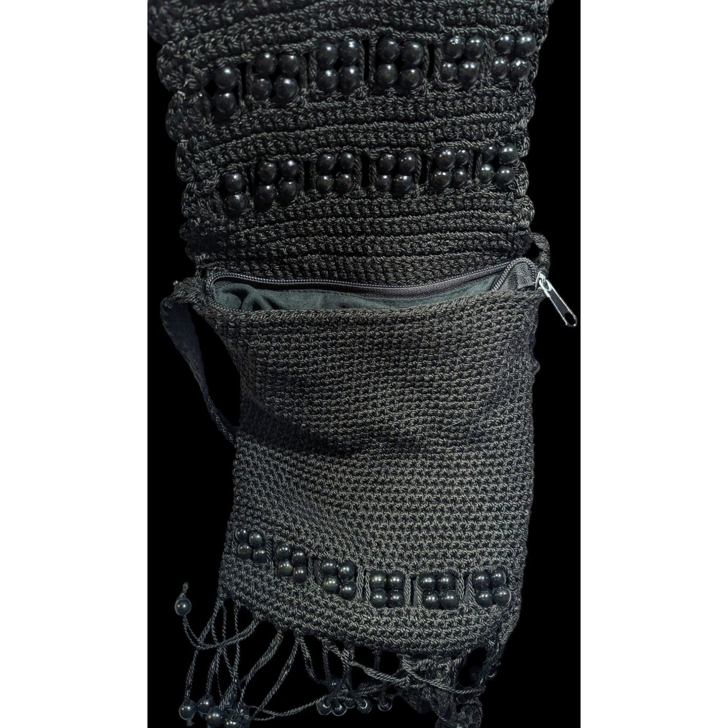 Chateau Boho Crochet And Beaded Crossbody Bag With Fringe