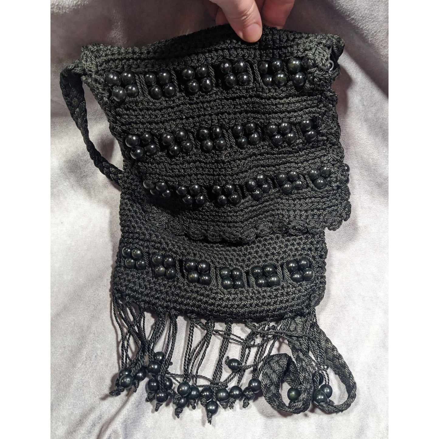 Chateau Boho Crochet And Beaded Crossbody Bag With Fringe