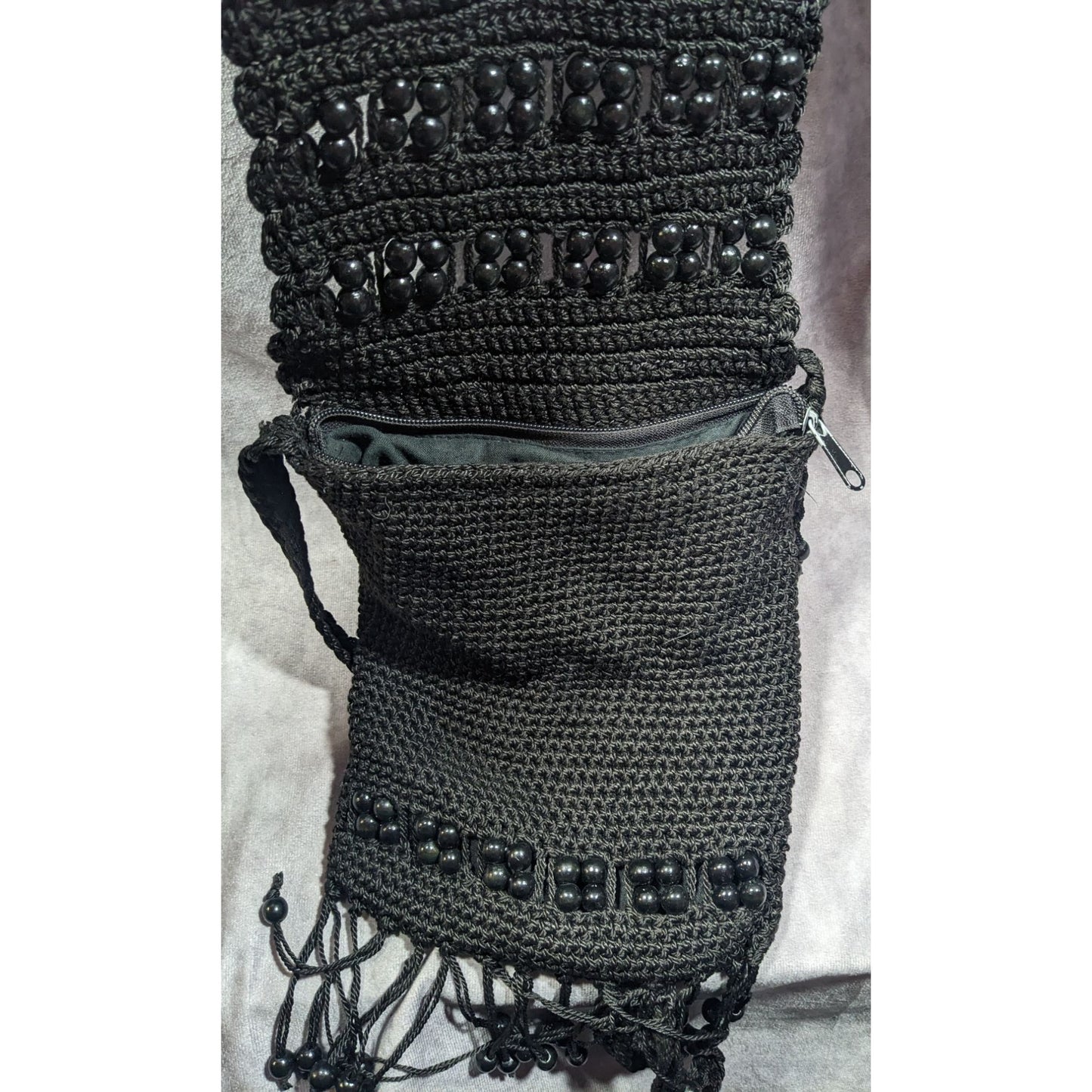 Chateau Boho Crochet And Beaded Crossbody Bag With Fringe