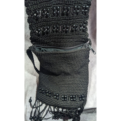 Chateau Boho Crochet And Beaded Crossbody Bag With Fringe