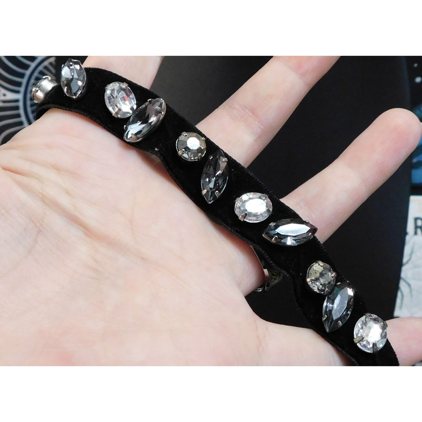 Glam Goth Hand Sewn Rhinestone Velvet Choker